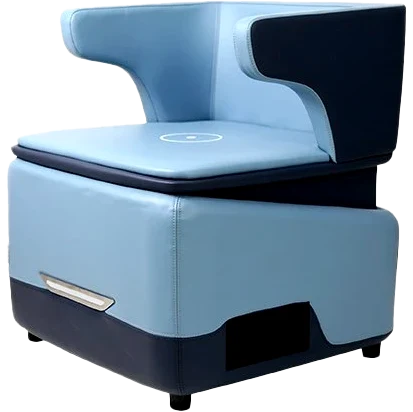 silla pelvisculpt color celeste y azul vista lateral izquierdo